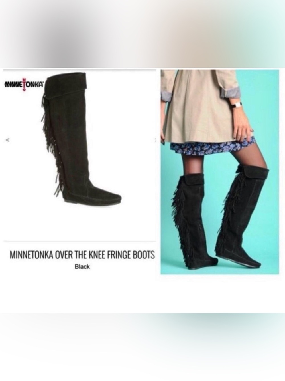 Minnetonka Brown Over-the-Knee Fringe Boots EUC size 7 - Picture 7 of 8